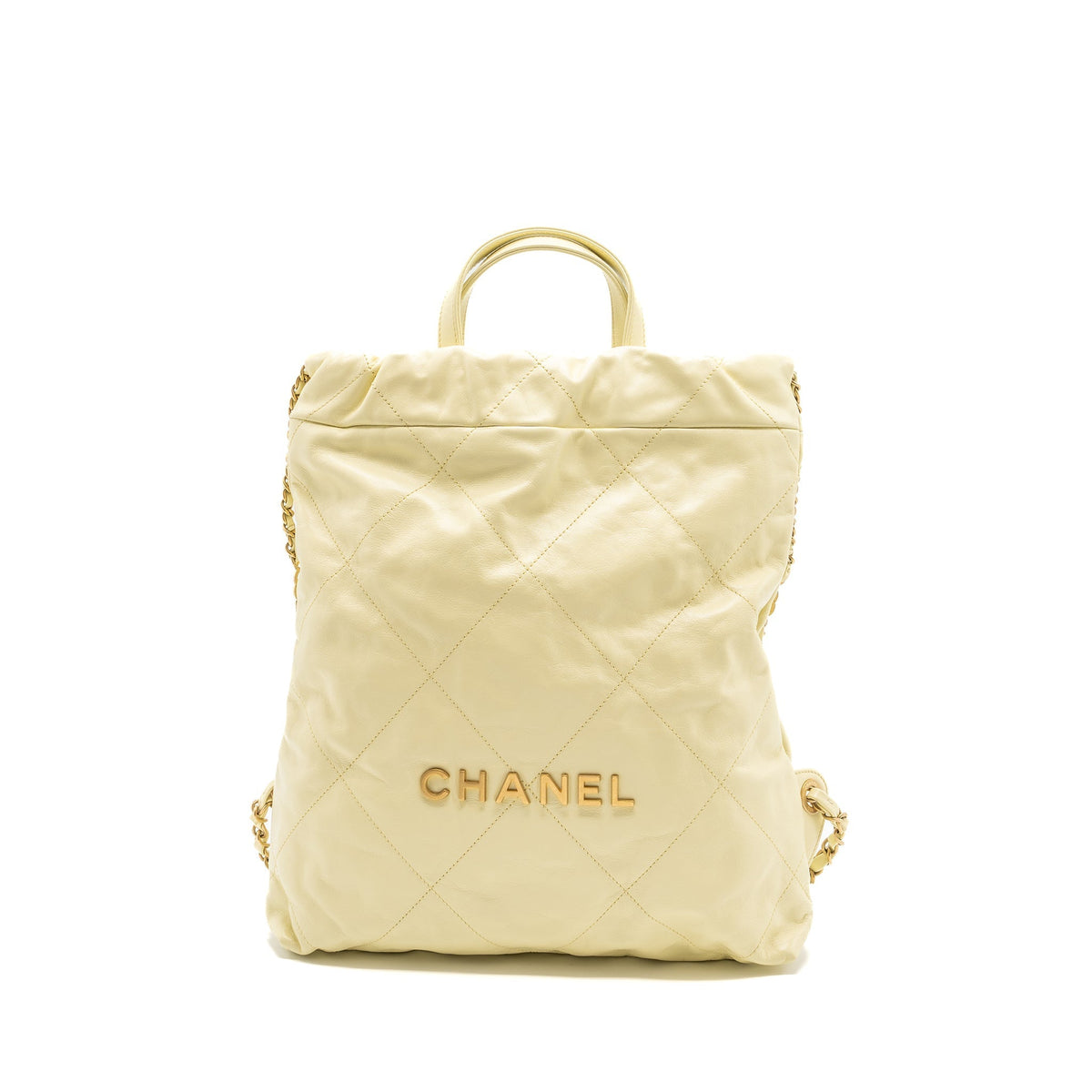 23P SMALL 22 BACKPACK SHINY CALFSKIN LIGHT YELLOW BRUSHED GHW(MICROCHIP)